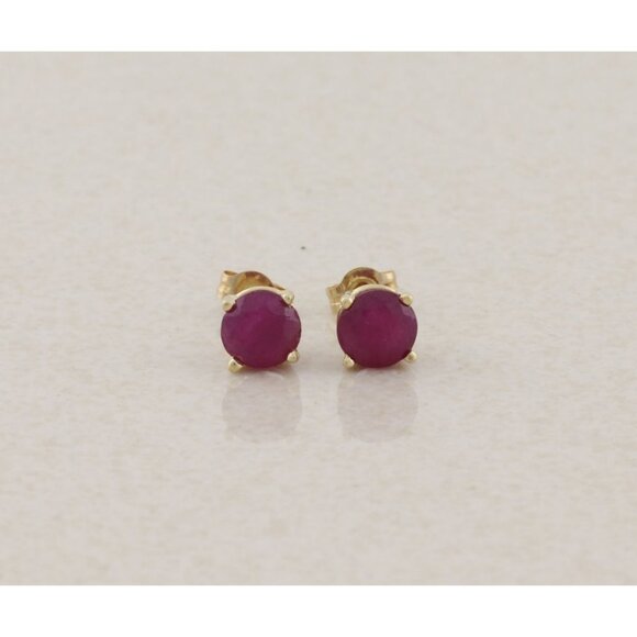 14k Yellow Gold Natural Ruby Earrings Stud Post Earrings 3/16" .80 total carat - Picture 1 of 9